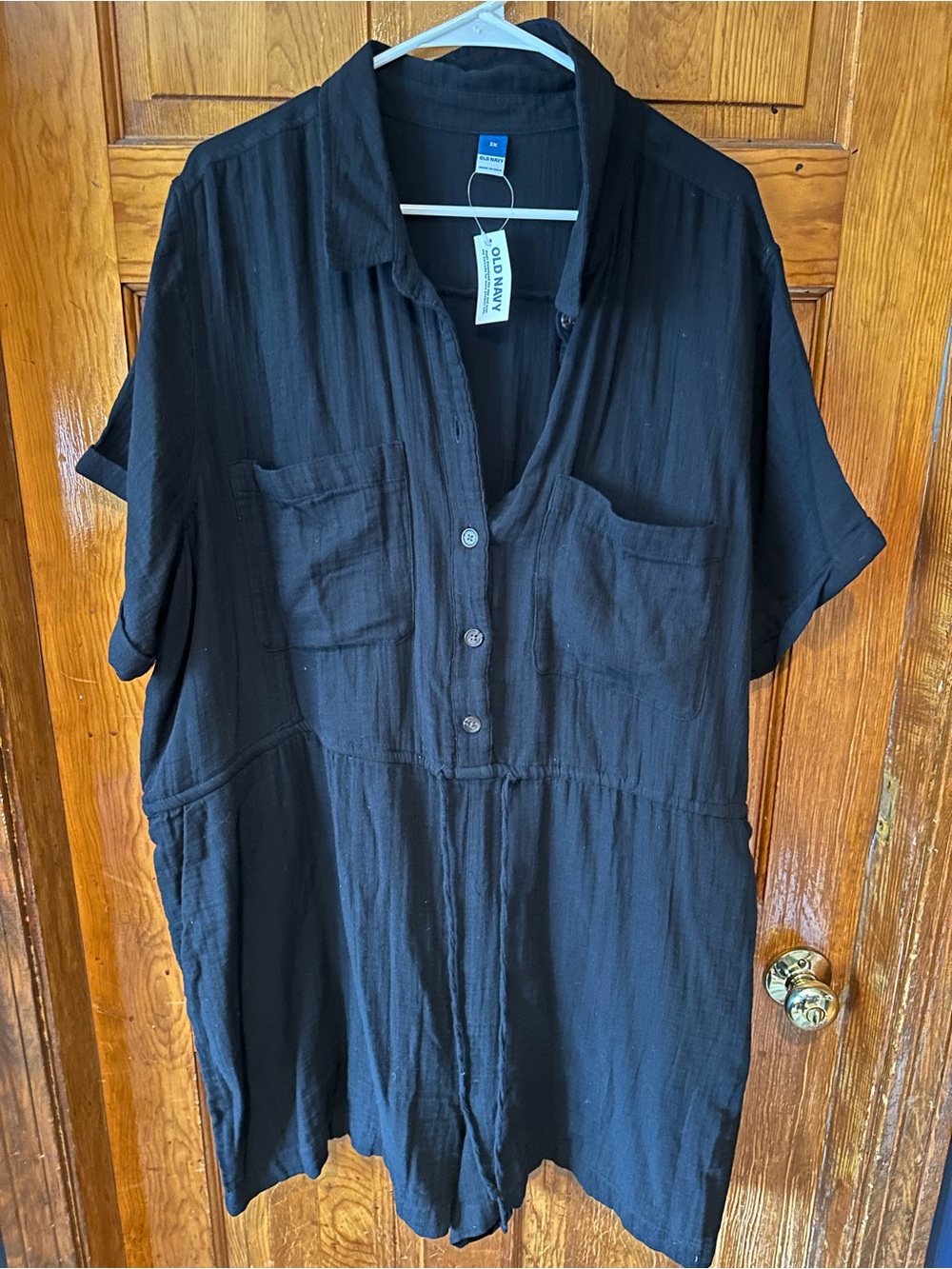 Old Navy Black Short-Sleeve Button-Front Casual Romper